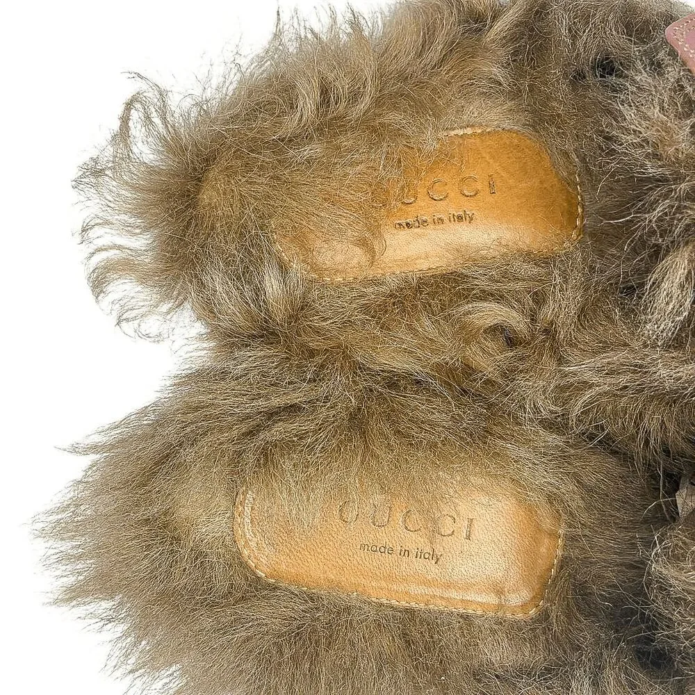 Gucci Princetown Horsebit Fur Mules EU 37 Lipstick Rose Leather Flat Slippers